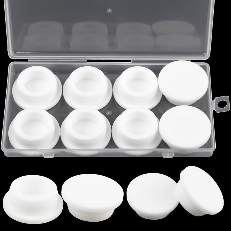 BOPOREAE 8 Pcs 29 mm/1.15 in Silicone Rubber Plug for 28 mm Round Holes, Waterproof T Type Rubber Stoppers, Soft Flexible Snap-On Bottle Seal Button Plugs Tube Pipe End Covers Caps Inserts, White - Image 1